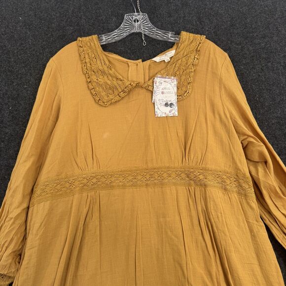 April Cornell My Dear Austin Dress Women's XL Gold Cotton Boho Prairie Maxi - Picture 2 of 10